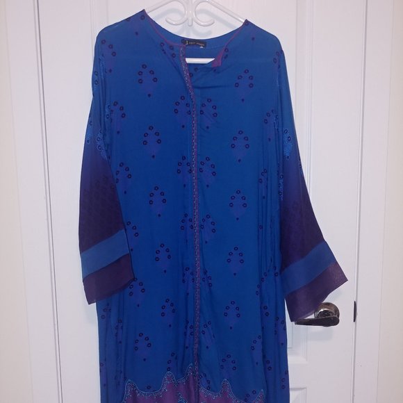 Junaid Jamsheed linen shirt with block print shawl - Picture 1 of 4